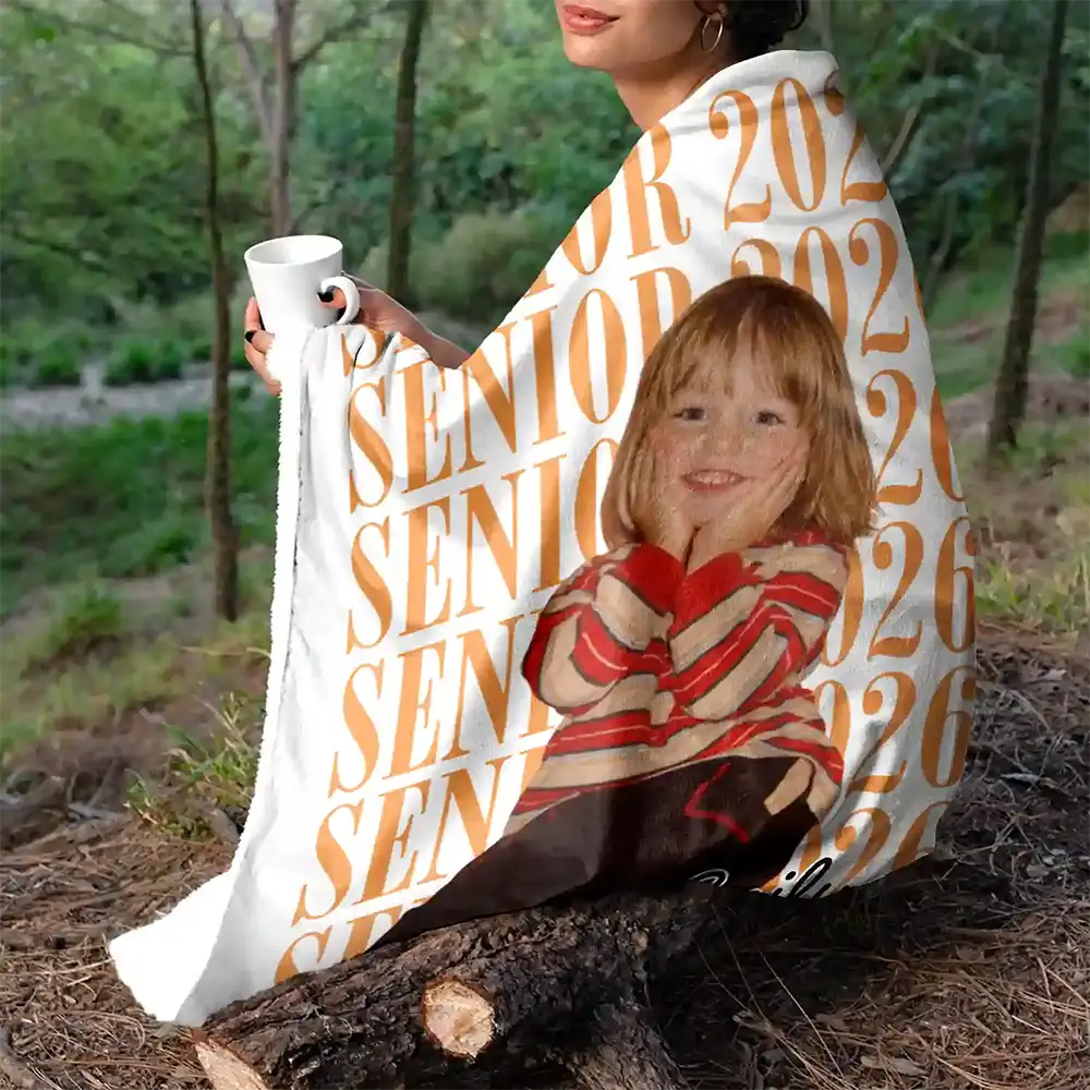 Custom Photo Senior Vintage Portrait - Personalized Fleece Blanket, Sherpa Blanket - Image 7
