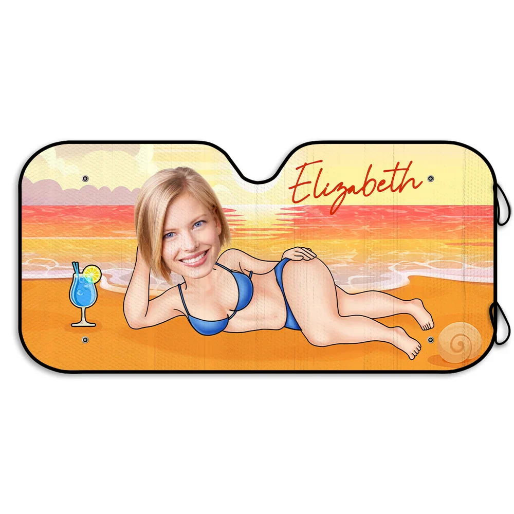 Custom Photo Sexy Woman Man At The Beach - Personalized Auto Sunshade - Image 3