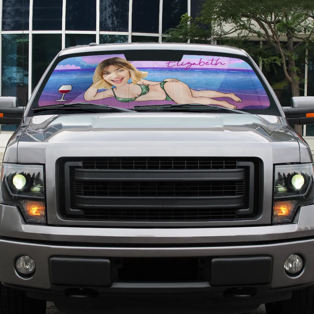 Custom Photo Sexy Woman Man At The Beach - Personalized Auto Sunshade - Image 6