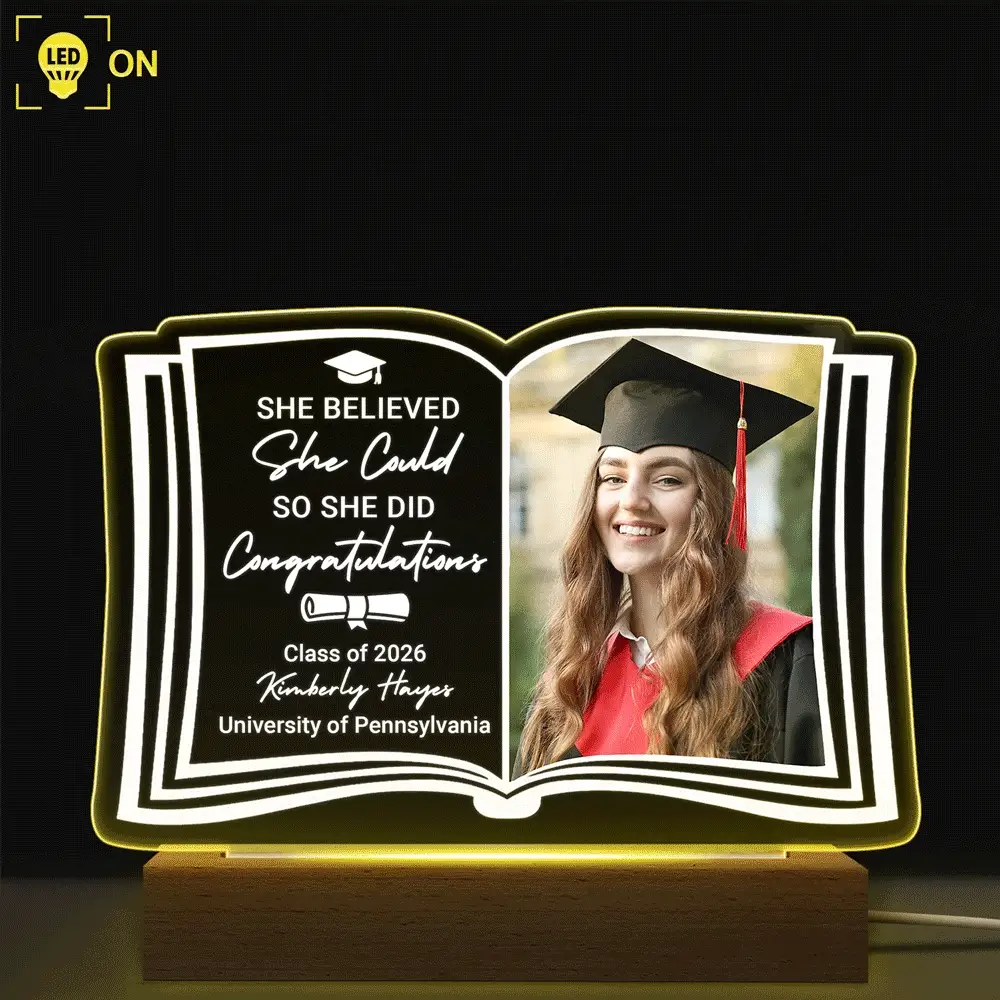 Custom Photo She Believed She Could - Graduation Gift - Personalized 3D Led Light Wooden Base - Image 2