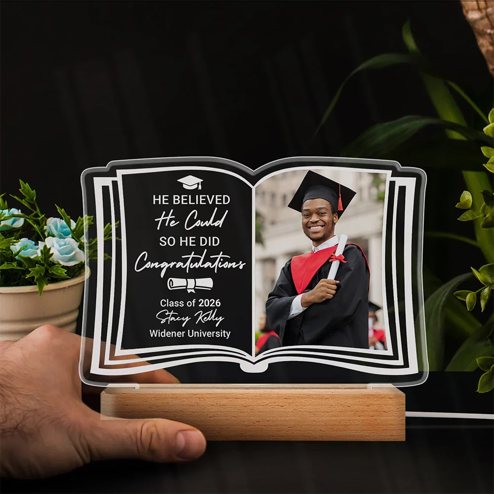 Custom Photo She Believed She Could - Graduation Gift - Personalized 3D Led Light Wooden Base - Image 4