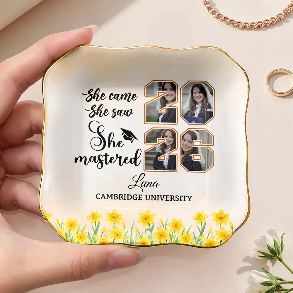 Custom Photo She Came She Saw She Mastered - Personalized Ring Dish - Image 3