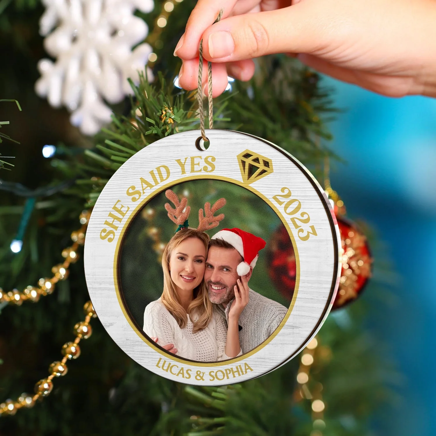 Custom Photo She Said Yes - Christmas Gift For Couples - Personalized 2-Layered Mix Ornament - Image 4