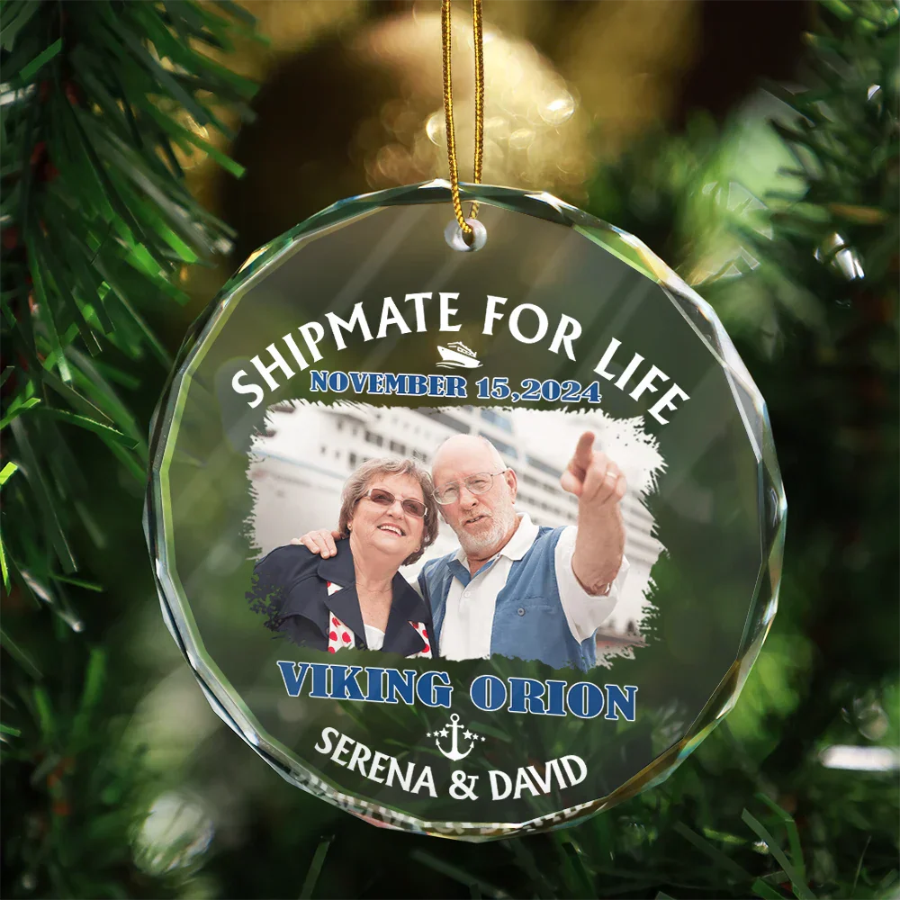 Custom Photo Shipmate For Life Cruising - Personalized Circle Glass Ornament - Image 3