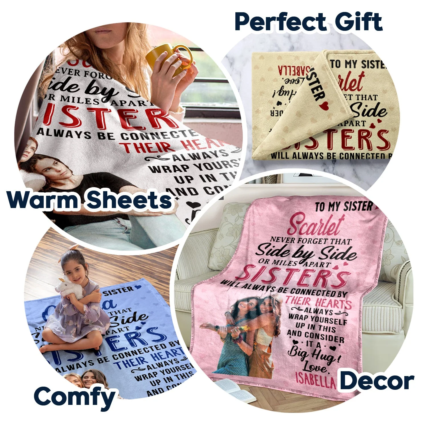 Custom Photo Side By Side Or Miles Apart - Gift For Sisters, Siblings - Personalized Fleece Blanket - Image 6