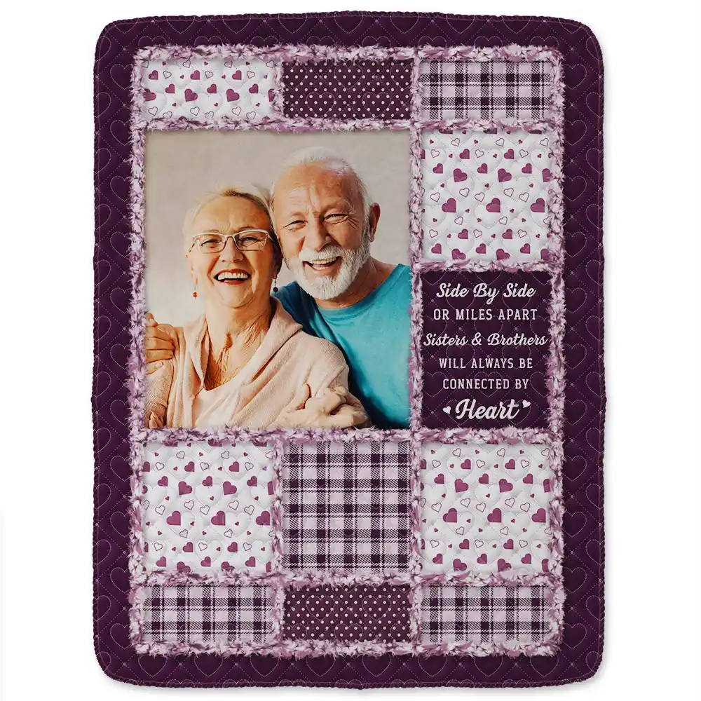 Custom Photo Sisters Brothers Will Always Be Connected By Heart - Personalized Fleece Blanket, Sherpa Blanket - Image 2