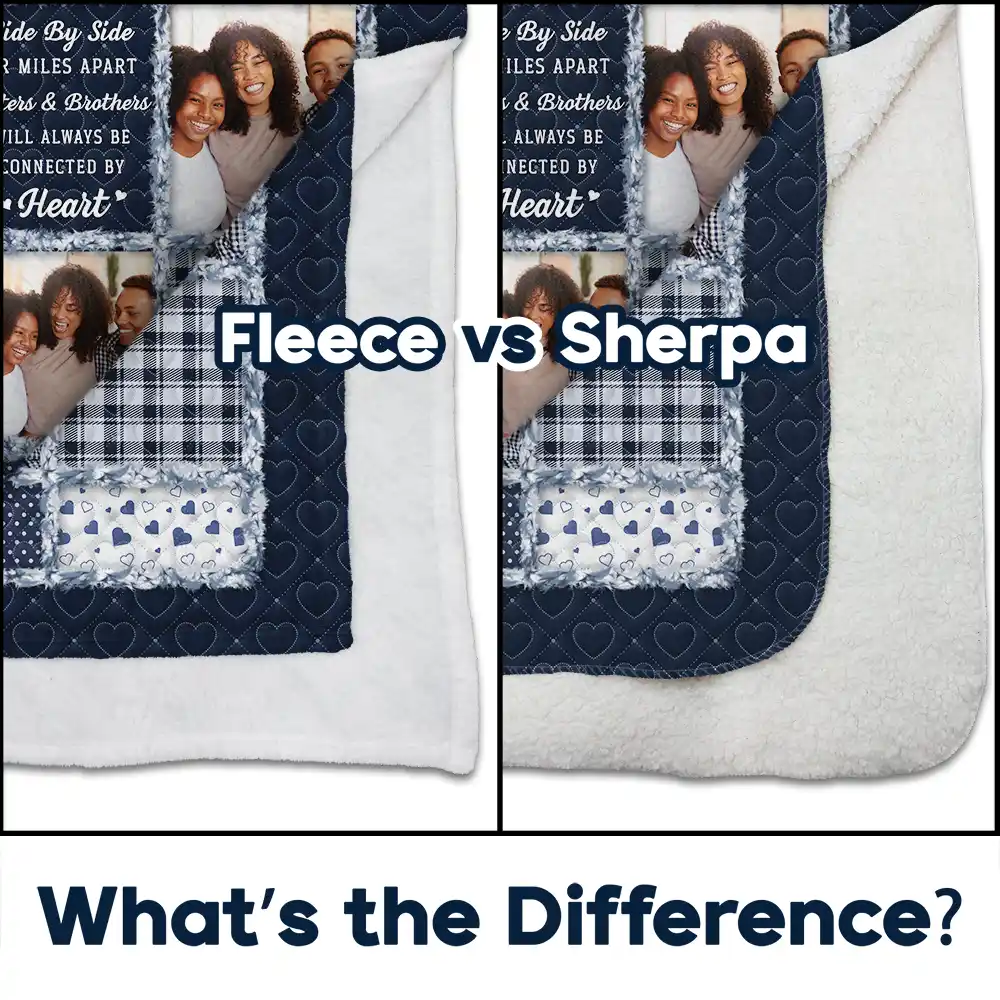 Custom Photo Sisters Brothers Will Always Be Connected By Heart - Personalized Fleece Blanket, Sherpa Blanket - Image 4