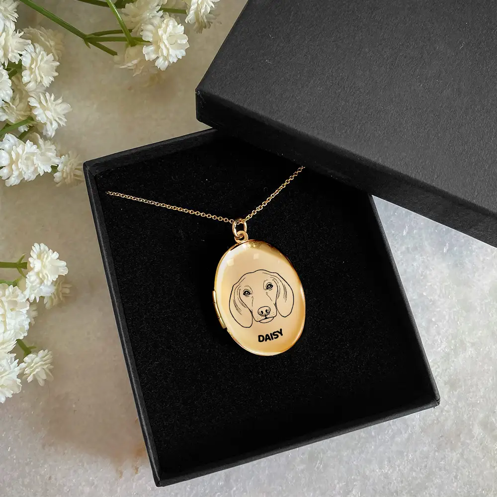 Custom Photo Sketch Dog Face Line Art - Personalized Locket Necklace - Image 5