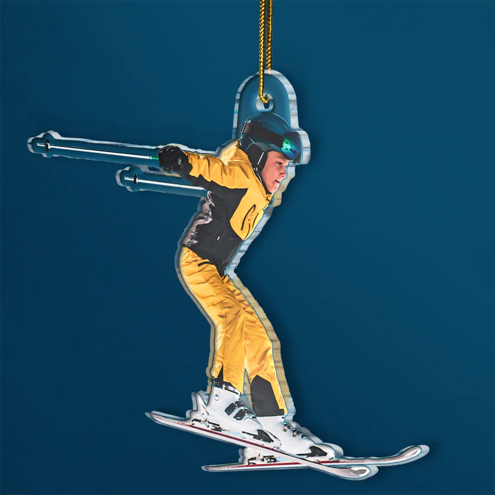 Custom Photo Skiing Lovers Family - Personalized Acrylic Photo Ornament - Image 3