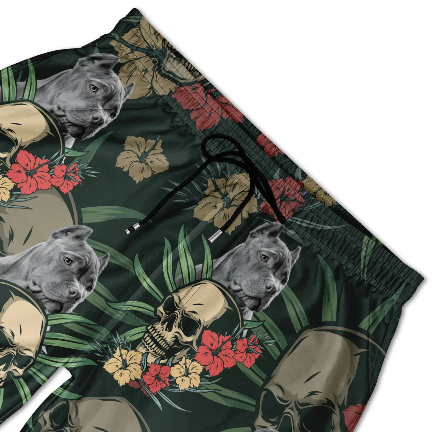 Custom Photo Skull Family Pet Face Tropical Leaf - Gift For Men, Dog And Cat Lovers - Personalized Custom Unisex Beach Shorts - Image 6