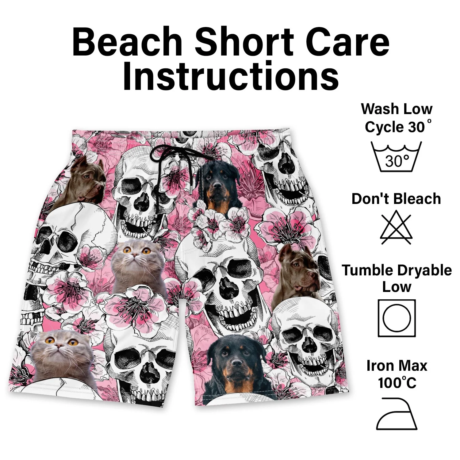 Custom Photo Skull Family Pet Face Tropical Leaf - Gift For Men, Dog And Cat Lovers - Personalized Custom Unisex Beach Shorts - Image 7