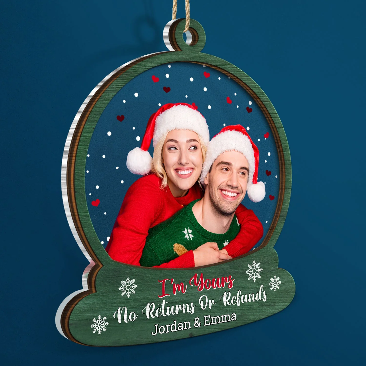 Custom Photo Snow Globe No Returns Or Refunds - Christmas Gift For Couples - Personalized 2-Layered Mix Ornament - Image 2