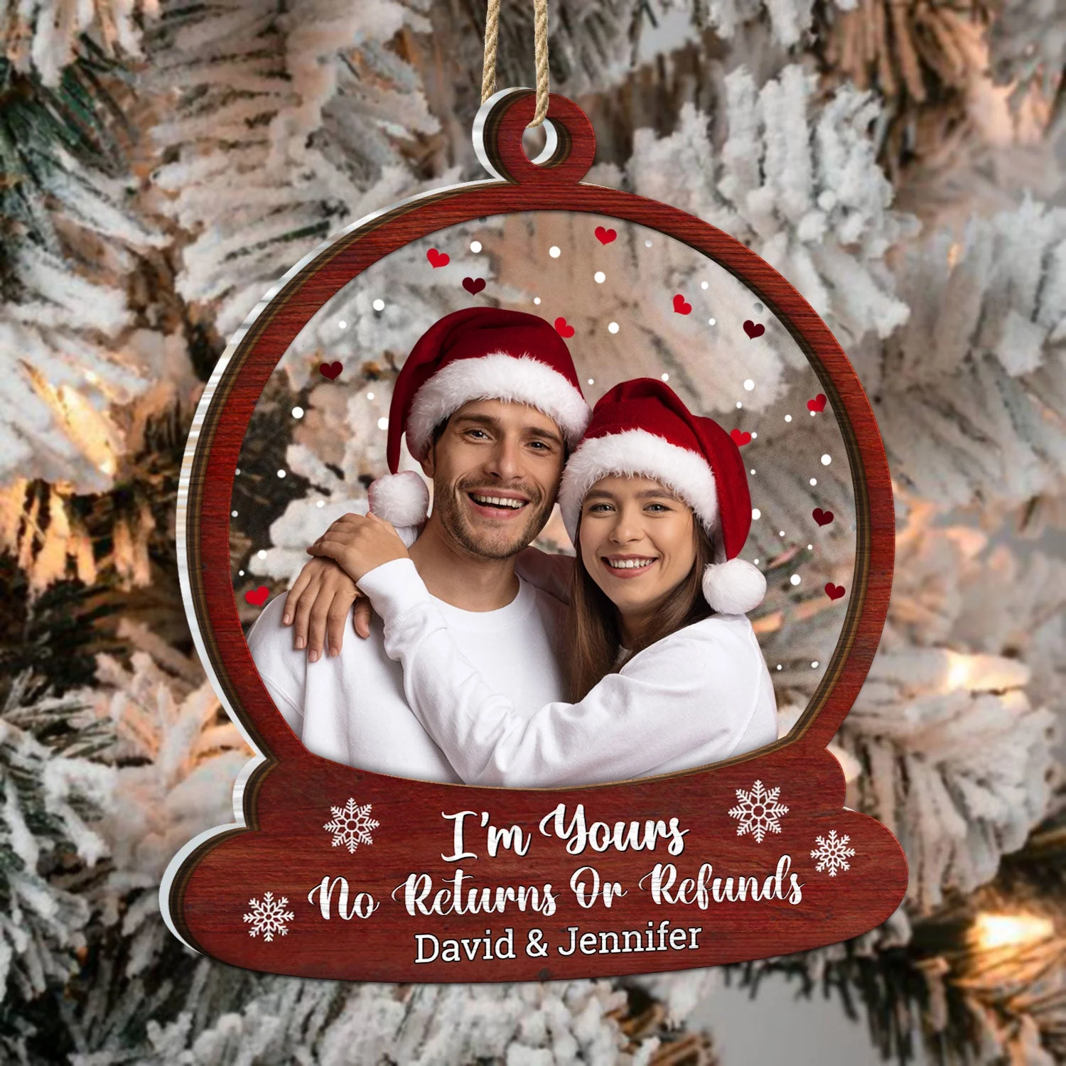 Custom Photo Snow Globe No Returns Or Refunds - Christmas Gift For Couples - Personalized 2-Layered Mix Ornament - Image 3