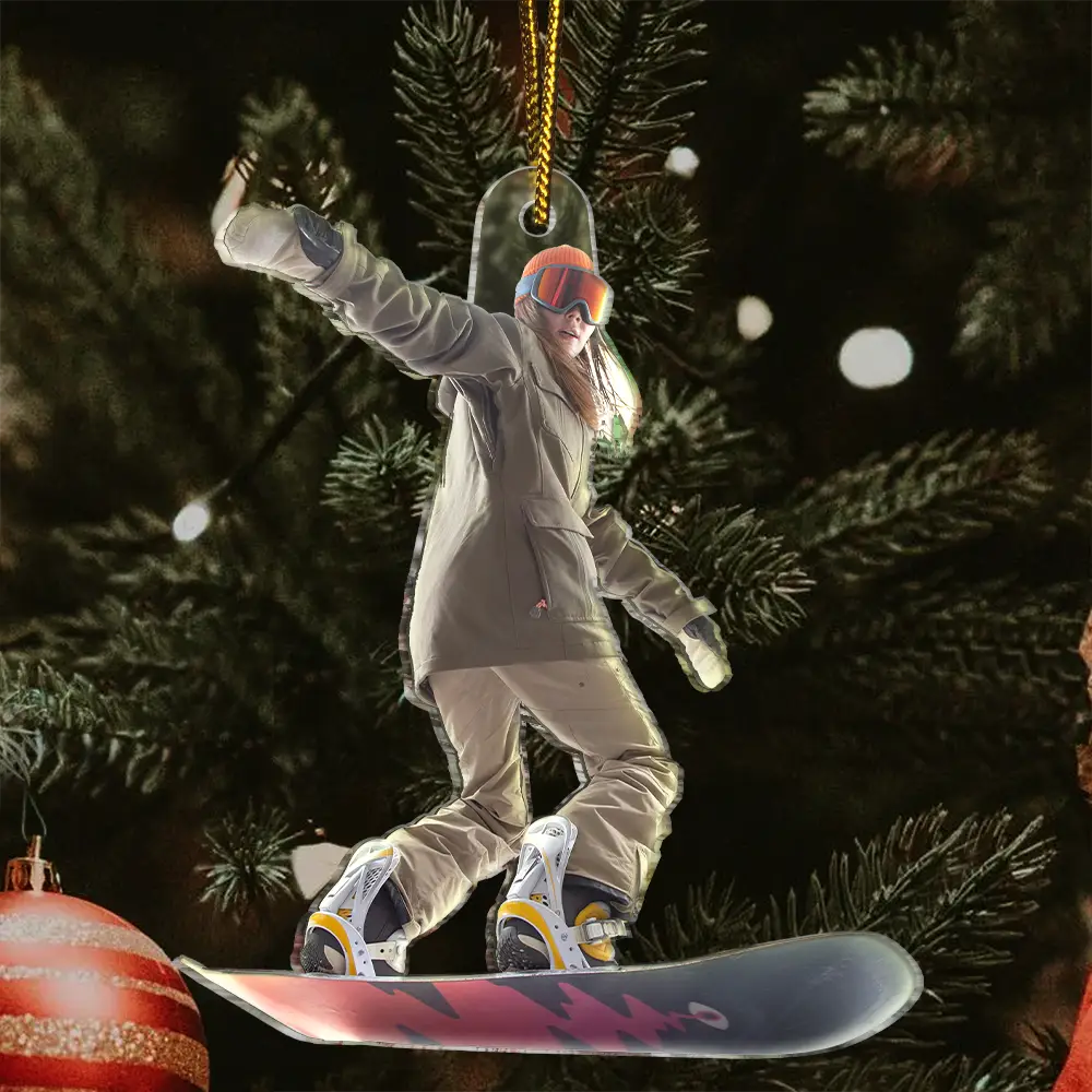 Custom Photo Snowboarding Lovers - Personalized Acrylic Photo Ornament - Image 4
