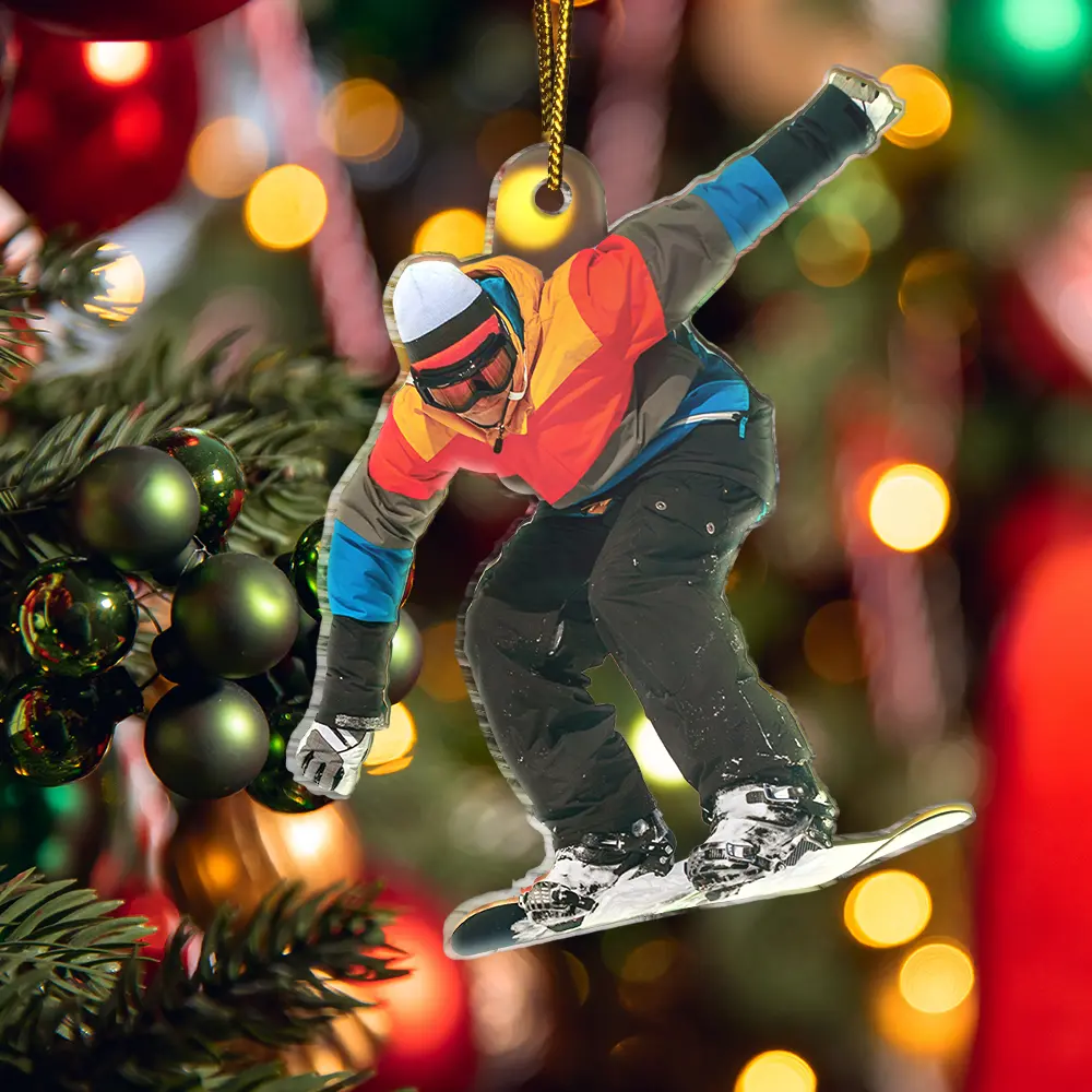 Custom Photo Snowboarding Lovers - Personalized Acrylic Photo Ornament - Image 6