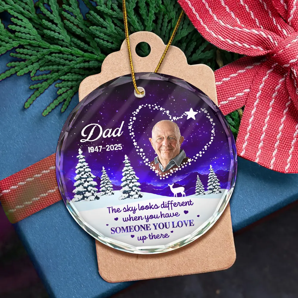Custom Photo Someone You Love Up There - Personalized Circle Glass Ornament - Image 6