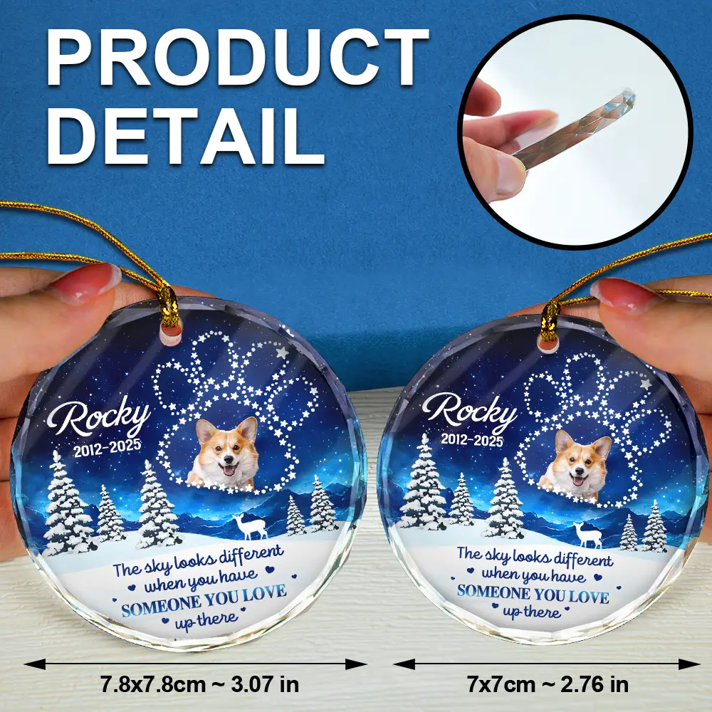 Custom Photo Someone You Love Up There - Personalized Circle Glass Ornament - Image 7