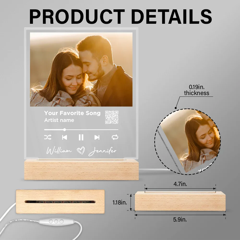 Custom Photo Song QR Code - Personalized 3D Led Light Wooden Base - Image 6