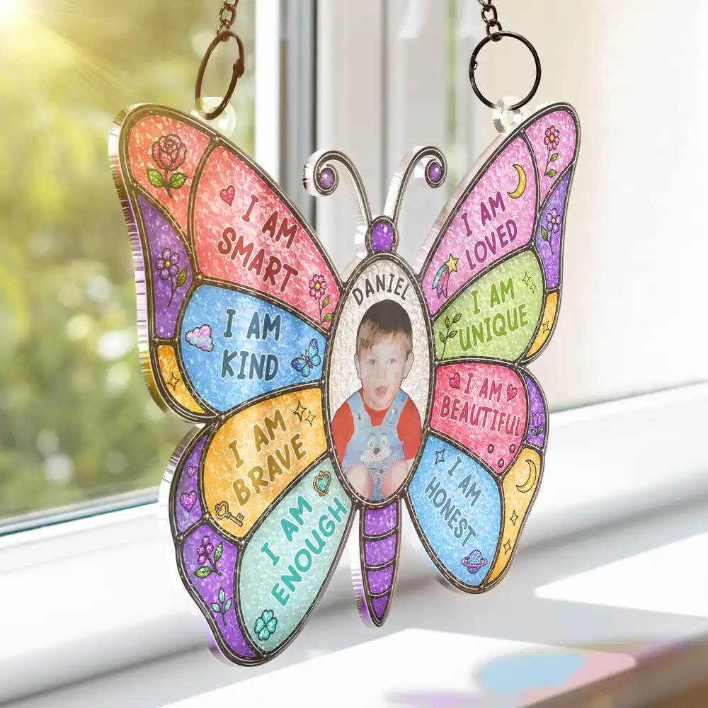 Custom Photo Stained Glass I Am Smart Kind Brave Butterfly - Personalized Window Hanging Suncatcher Ornament - Image 4