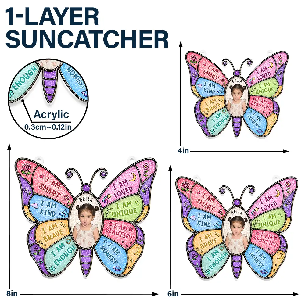Custom Photo Stained Glass I Am Smart Kind Brave Butterfly - Personalized Window Hanging Suncatcher Ornament - Image 6