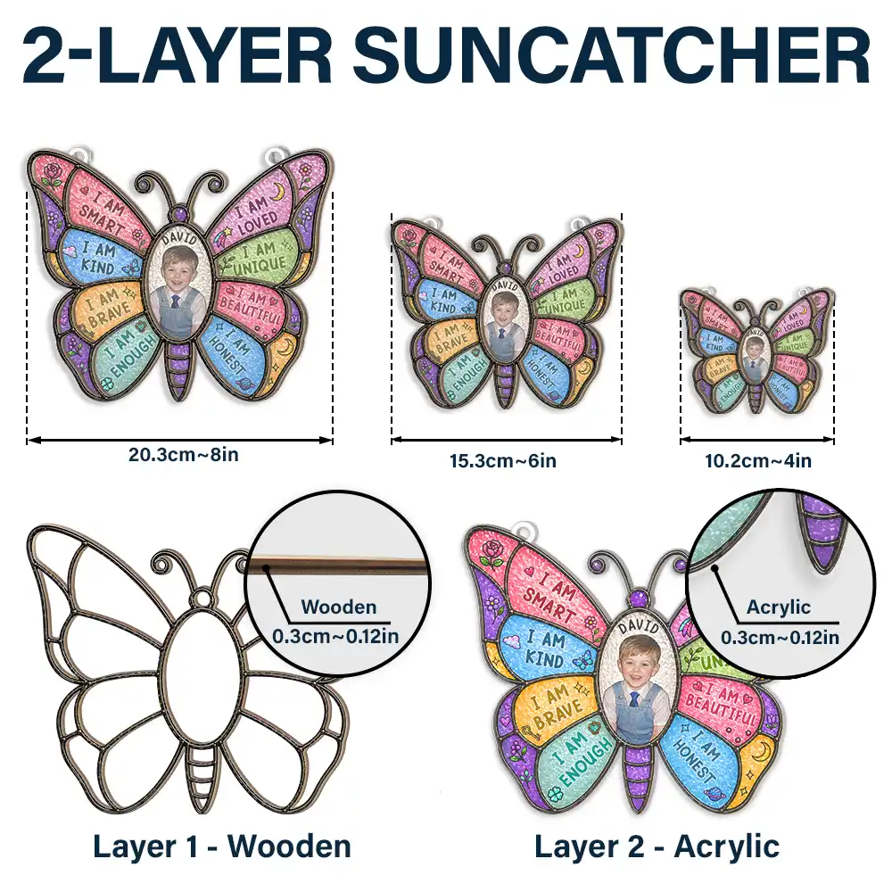 Custom Photo Stained Glass I Am Smart Kind Brave Butterfly - Personalized Window Hanging Suncatcher Ornament - Image 7