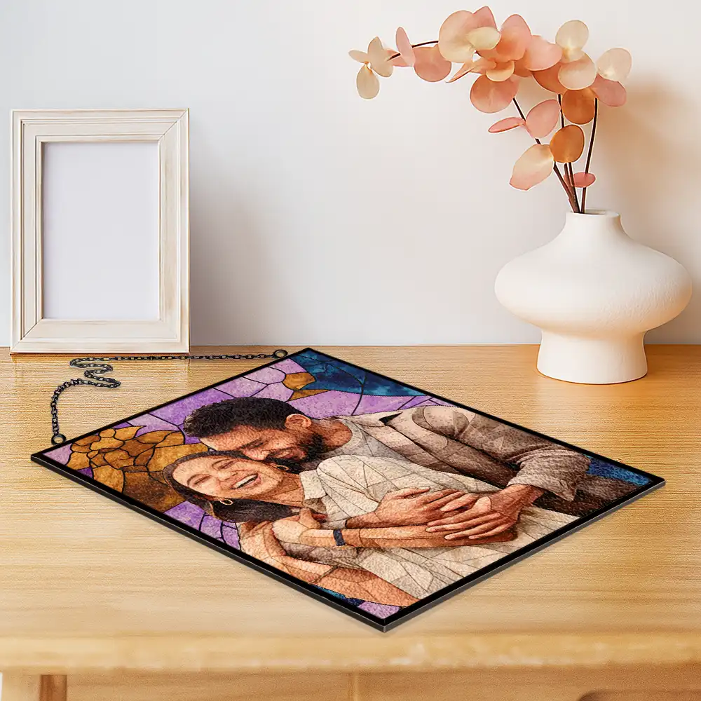 Custom Photo Stained Glass Mom Grandma Parents Family Bestie Couple - Personalized Vertical Stained Glass Suncatcher - Image 3