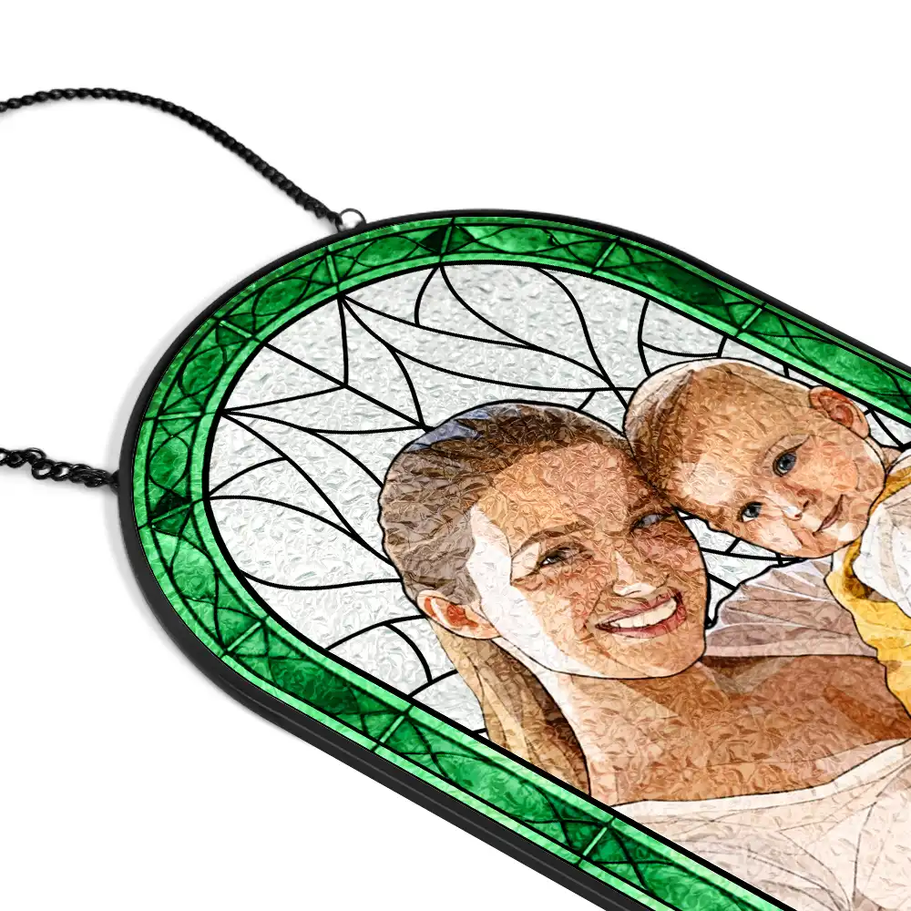 Custom Photo Stained Glass Portrait Couple Family - Personalized Rounded Rectangle Stained Glass Suncatcher - Image 3