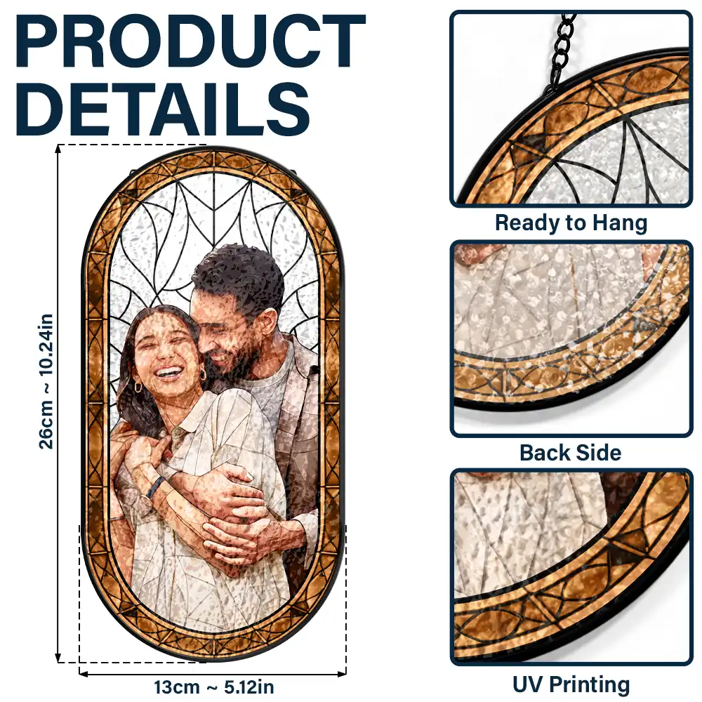 Custom Photo Stained Glass Portrait Couple Family - Personalized Rounded Rectangle Stained Glass Suncatcher - Image 4