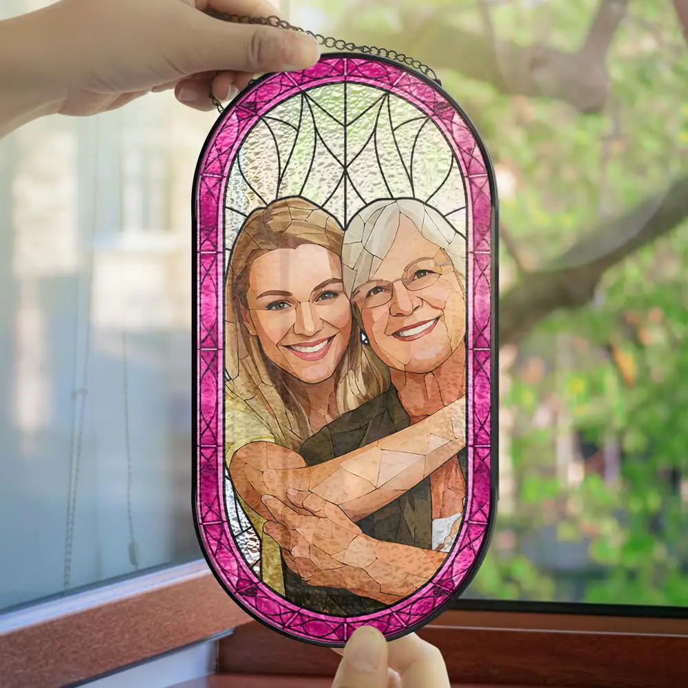 Custom Photo Stained Glass Portrait Couple Family - Personalized Rounded Rectangle Stained Glass Suncatcher - Image 5