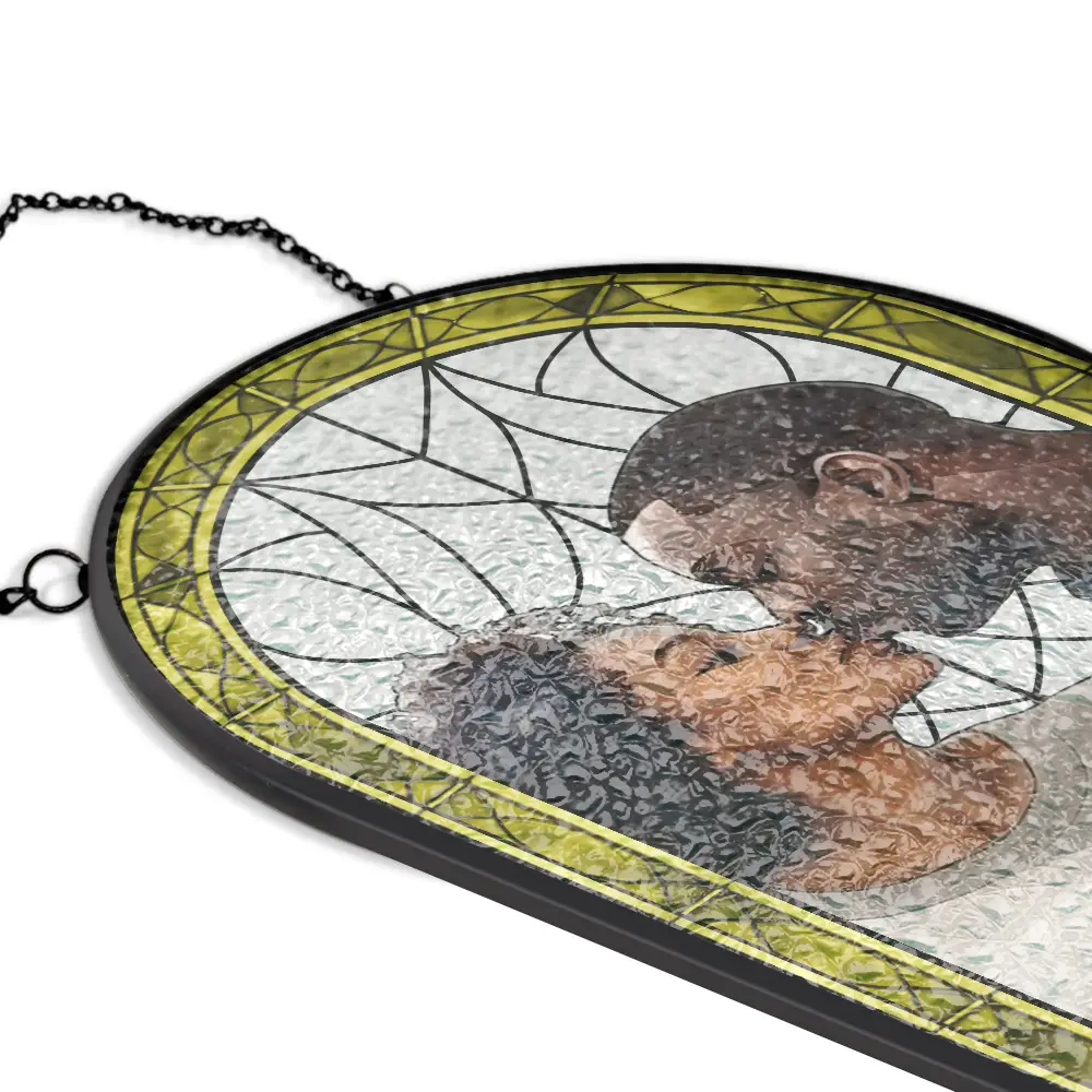 Custom Photo Stained Glass Portrait Couple Family - Personalized Rounded Rectangle Stained Glass Suncatcher - Image 6
