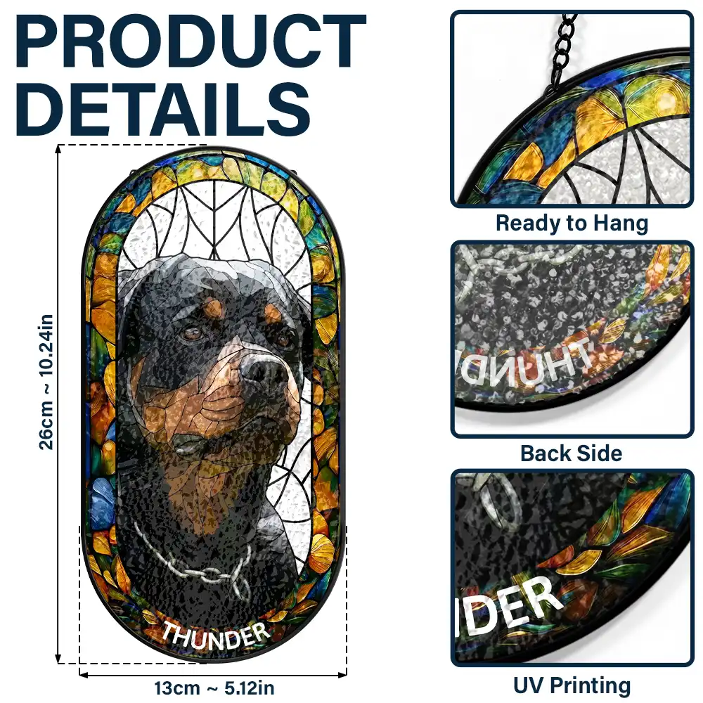 Custom Photo Stained Glass Portrait Dog Cat Family - Personalized Rounded Rectangle Stained Glass Suncatcher - Image 4