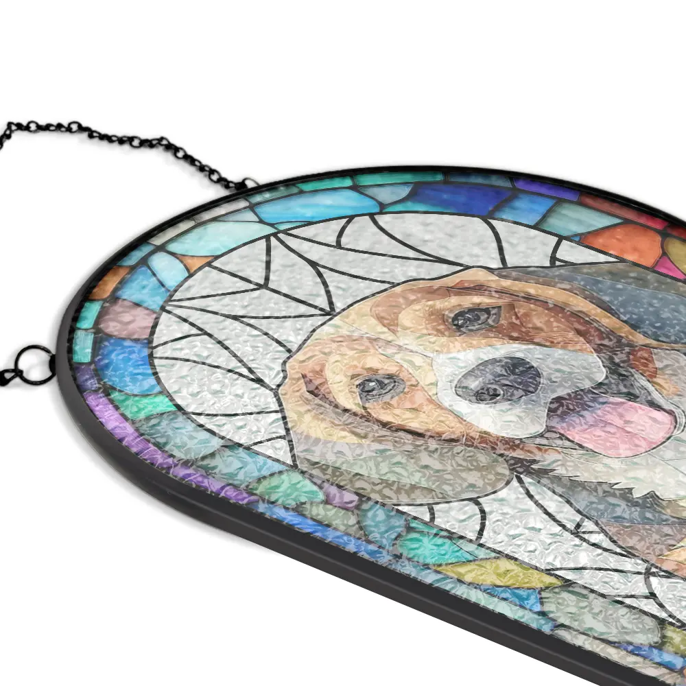 Custom Photo Stained Glass Portrait Dog Cat Family - Personalized Rounded Rectangle Stained Glass Suncatcher - Image 6