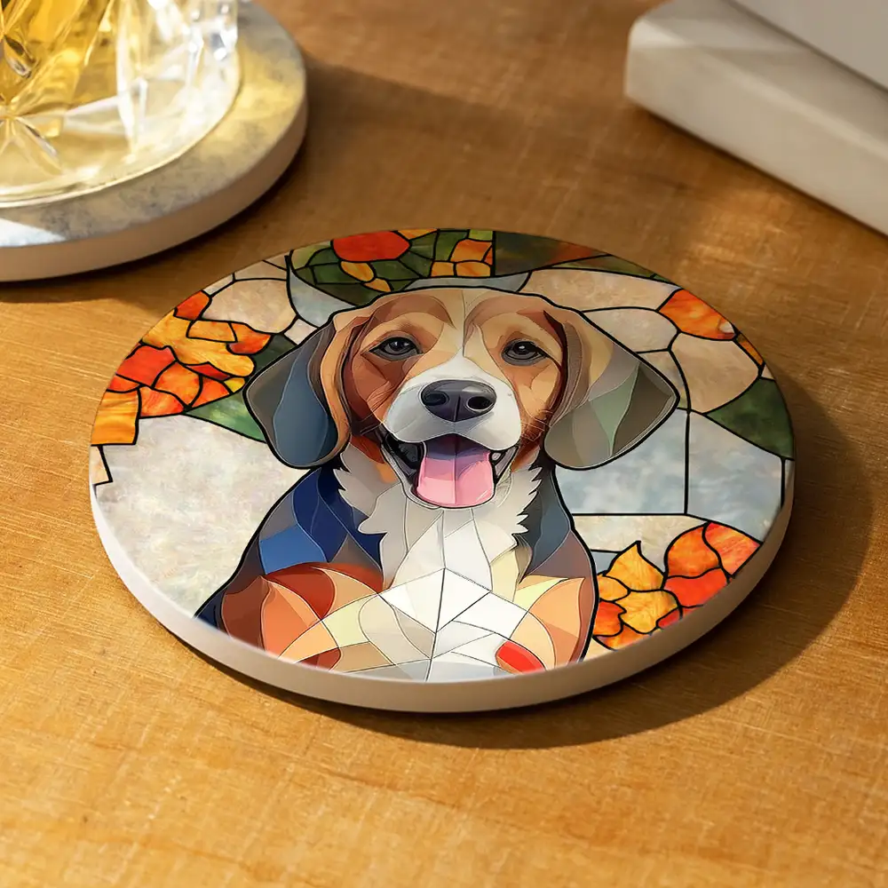 Custom Photo Stained Glass Portrait Mom Grandma Parents Family - Personalized Ceramic Coaster - Image 3