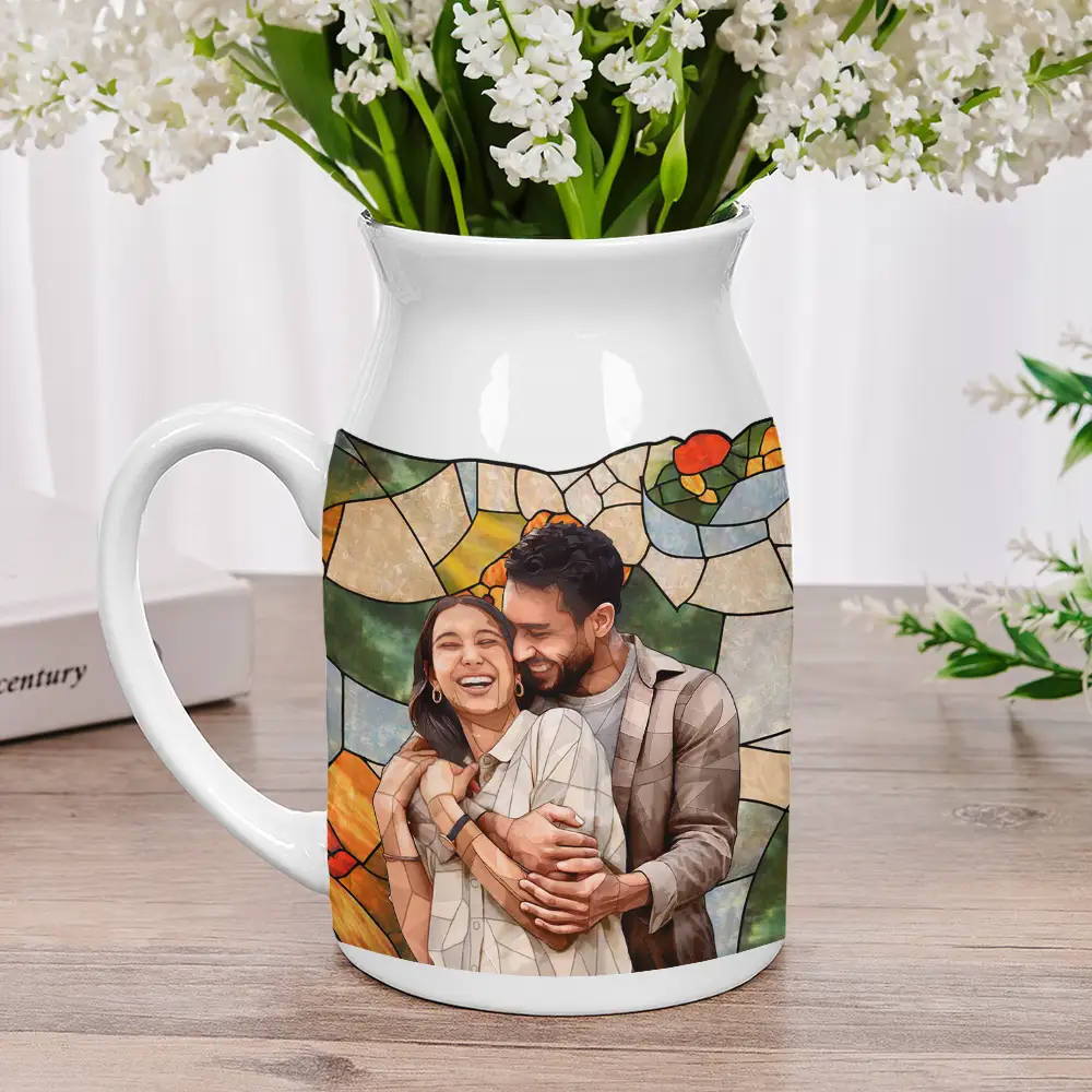 Custom Photo Stained Glass Portrait Mom Grandma Parents Family - Personalized Ceramic Flower Vase - Image 3