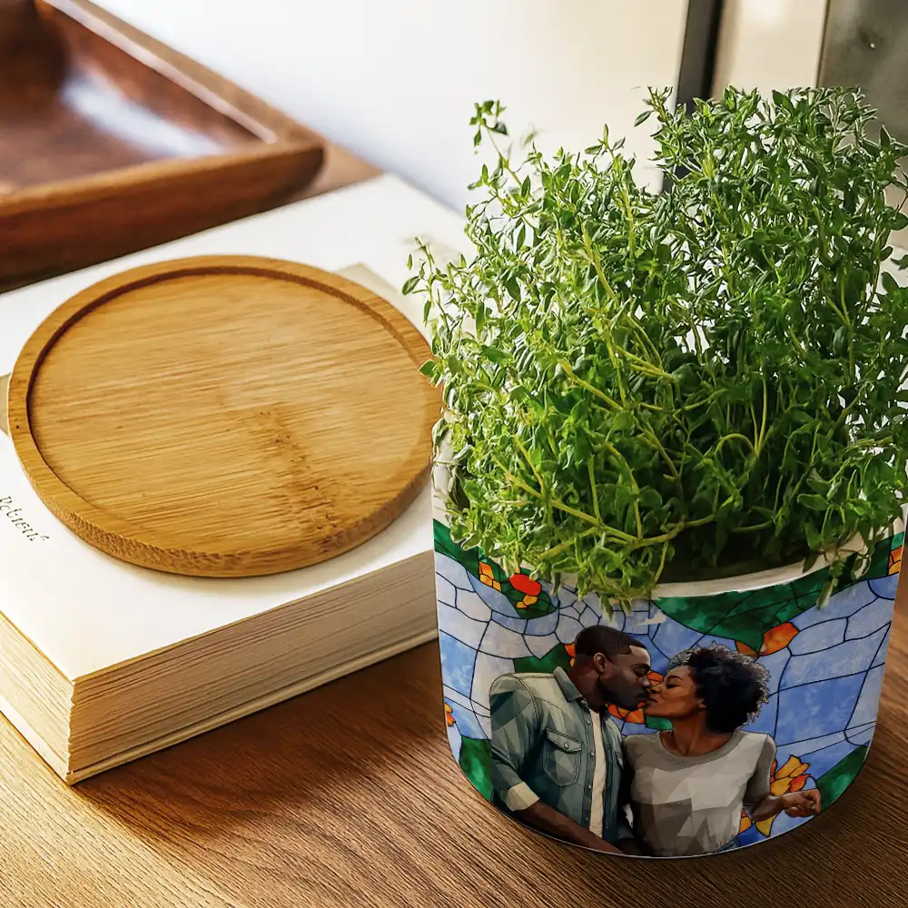 Custom Photo Stained Glass Portrait Mom Grandma Parents Family - Personalized Ceramic Plant Pot - Image 4