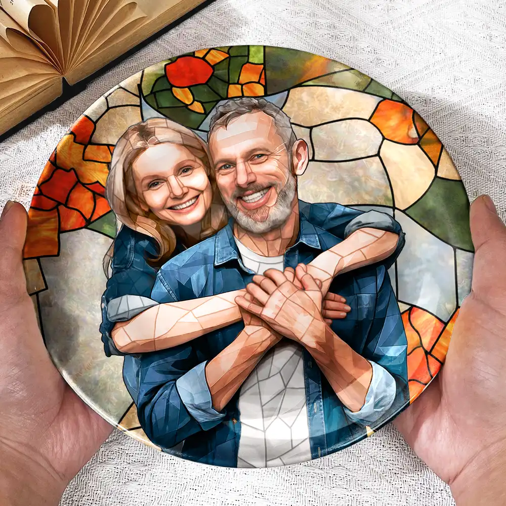Custom Photo Stained Glass Portrait Mom Grandma Parents Family - Personalized Ceramic Plate - Image 4