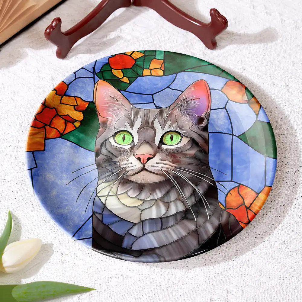 Custom Photo Stained Glass Portrait Mom Grandma Parents Family - Personalized Ceramic Plate - Image 5