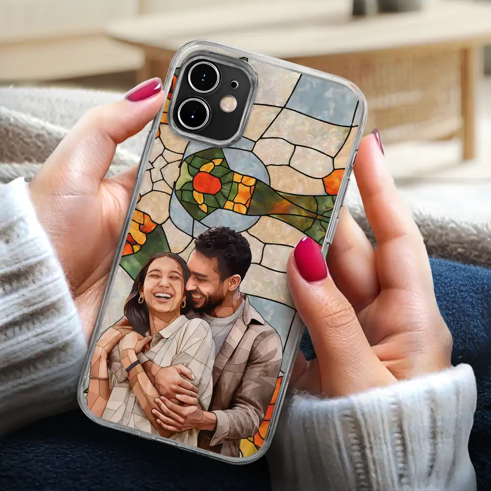 Custom Photo Stained Glass Portrait Mom Grandma Parents Family - Personalized Clear Phone Case - Image 4