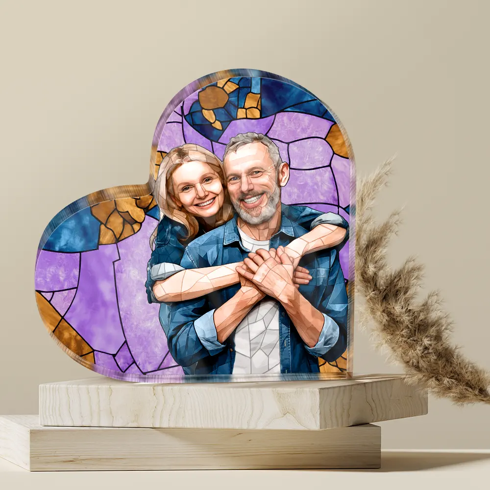 Custom Photo Stained Glass Portrait Mom Grandma Parents Family - Personalized Heart Shaped Acrylic Plaque - Image 5