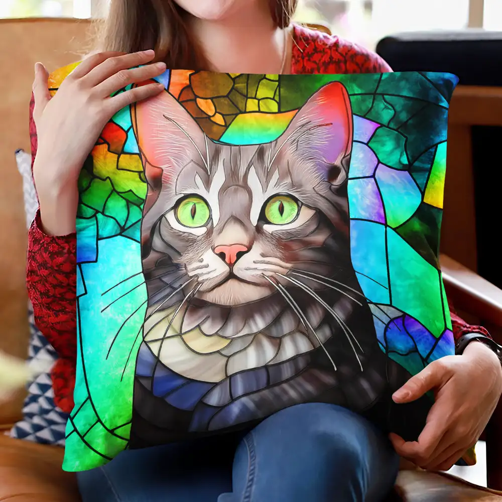 Custom Photo Stained Glass Portrait Mom Grandma Parents Family - Personalized Pillow - Image 3
