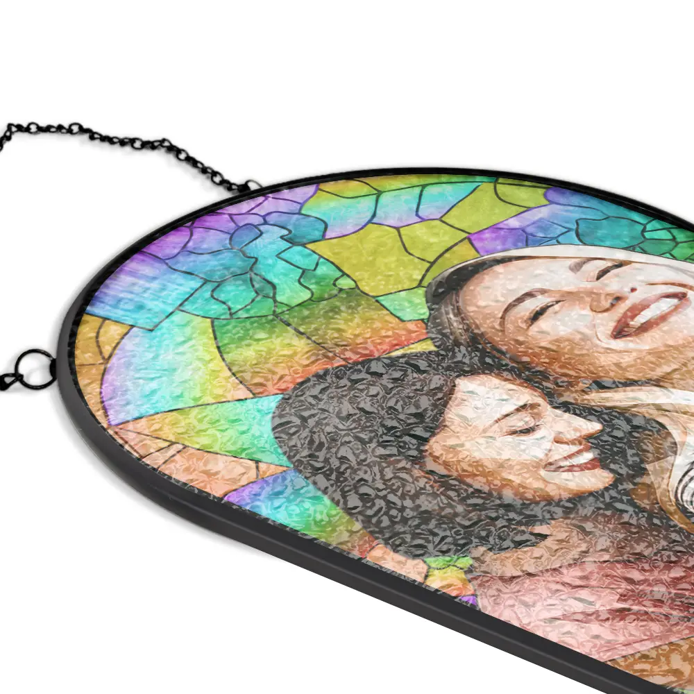 Custom Photo Stained Glass Portrait Mom Grandma Parents Family - Personalized Rounded Rectangle Stained Glass Suncatcher - Image 6