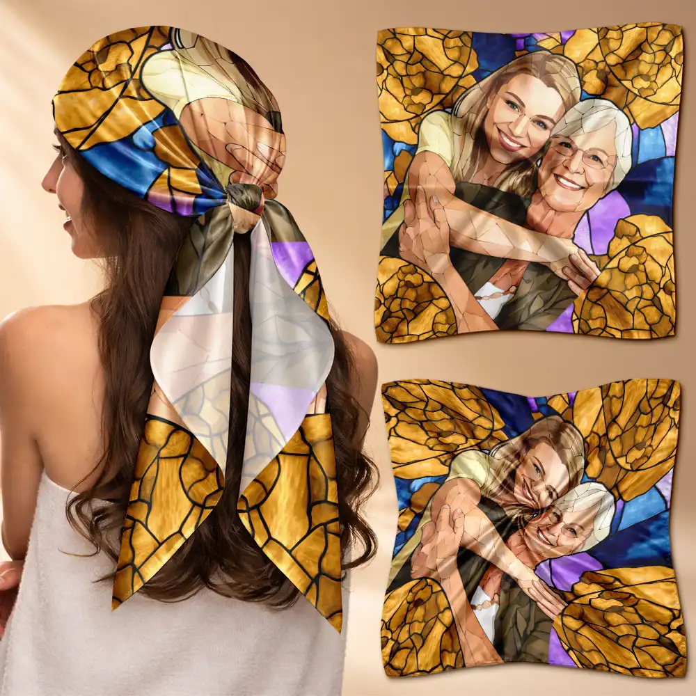 Custom Photo Stained Glass Portrait Mom Grandma Parents Family - Personalized Scarf - Image 3