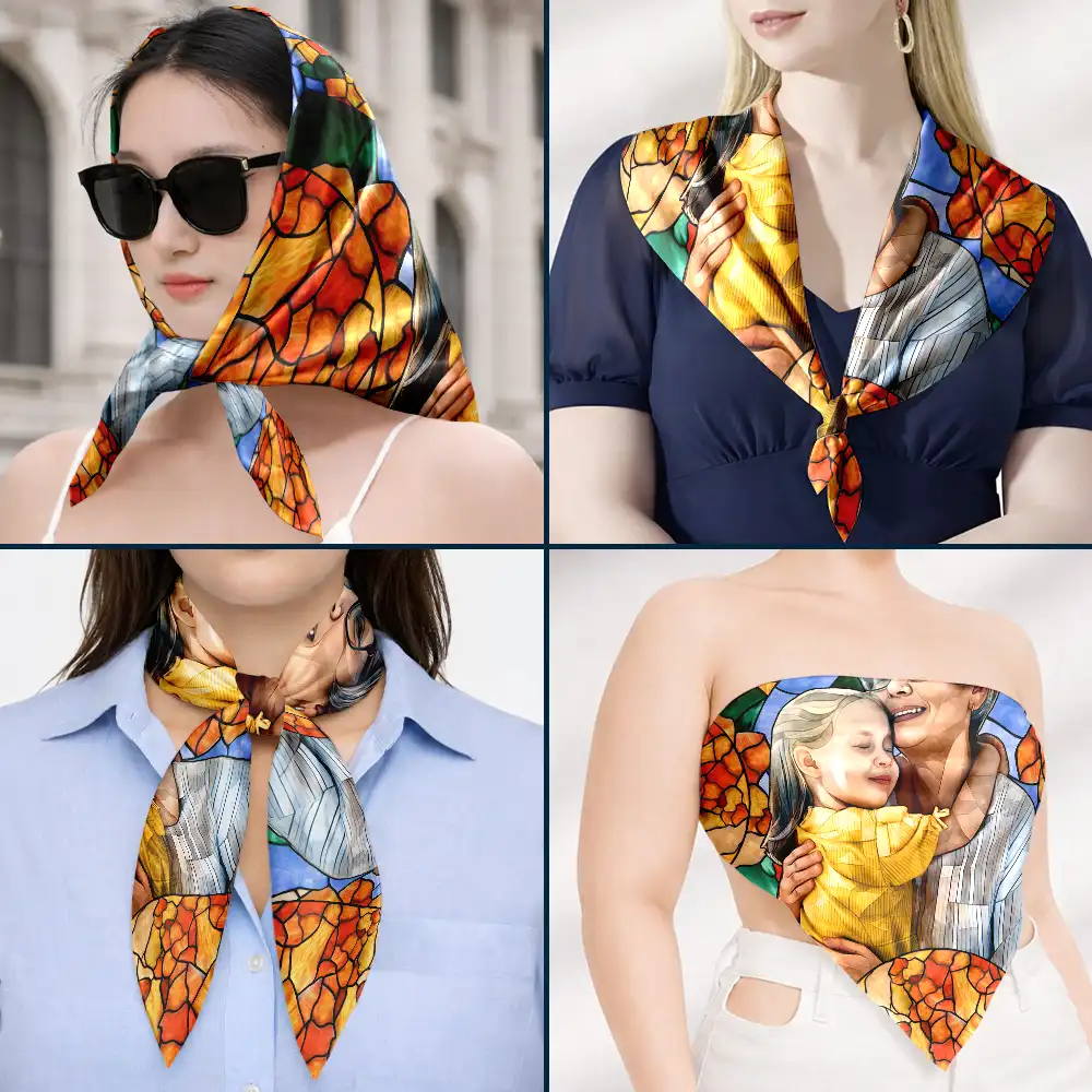 Custom Photo Stained Glass Portrait Mom Grandma Parents Family - Personalized Scarf - Image 7