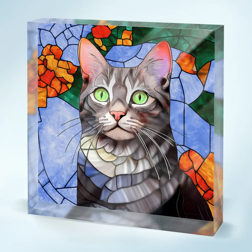 Custom Photo Stained Glass Portrait Mom Grandma Parents Family - Personalized Square Shaped Acrylic Plaque - Image 3