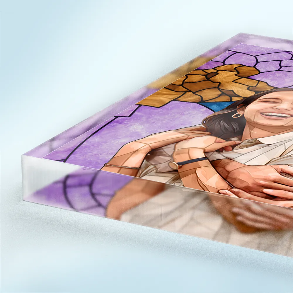 Custom Photo Stained Glass Portrait Mom Grandma Parents Family - Personalized Square Shaped Acrylic Plaque - Image 4