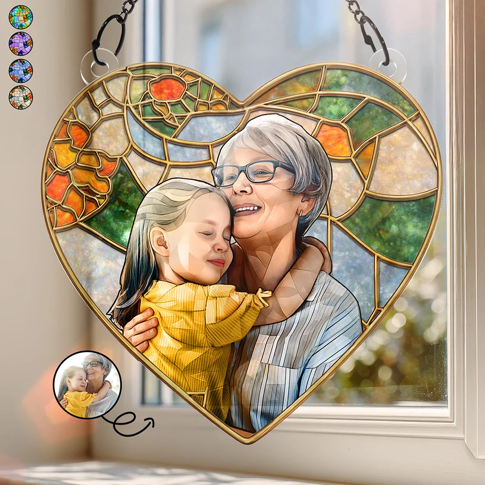 Custom Photo Stained Glass Portrait Mom Grandma Parents Family - Personalized Window Hanging Suncatcher Ornament