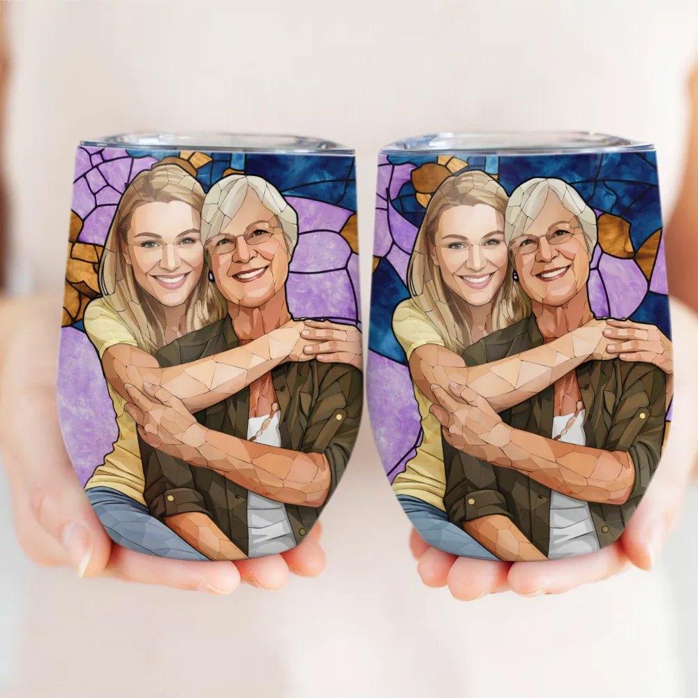 Custom Photo Stained Glass Portrait Mom Grandma Parents Family - Personalized Wine Tumbler - Image 4