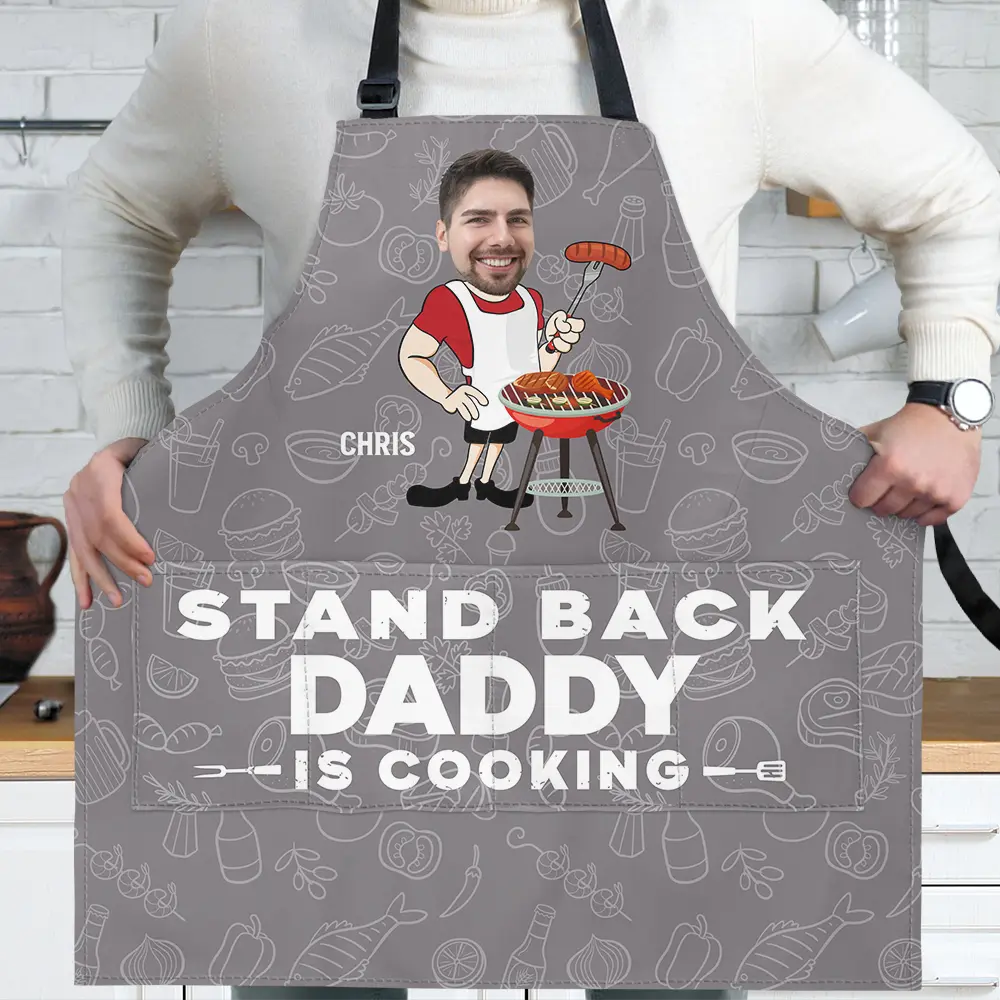 Custom Photo Stand Back Daddy Is Cooking - Personalized Apron - Image 3