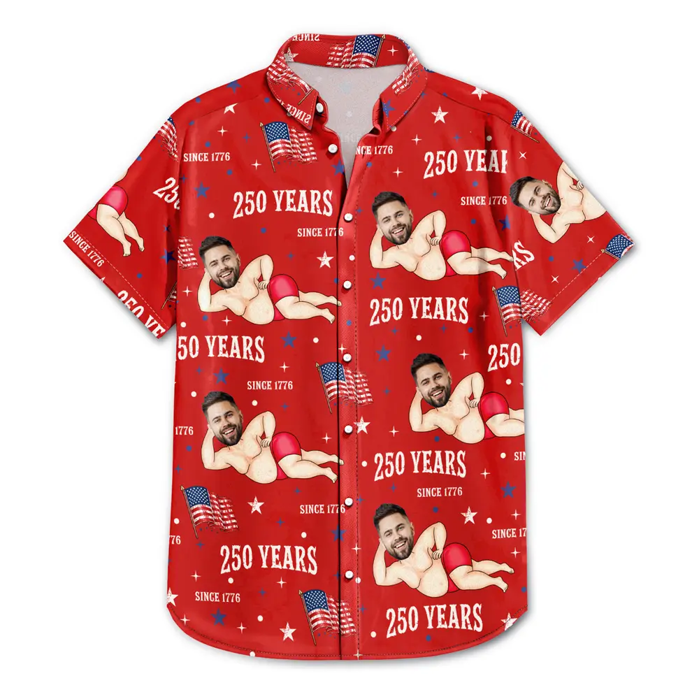 Custom Photo Star & Stripes 250 Years Anniversary Funny Man Woman - Personalized Hawaiian Shirt - Image 4