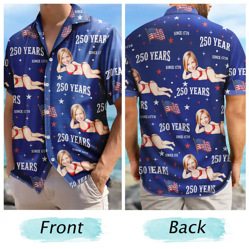 Custom Photo Star & Stripes 250 Years Anniversary Funny Man Woman - Personalized Hawaiian Shirt - Image 6